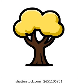 Arbre arrondi avec dessus lisse et texture de tronc visible, Image vectorielle de dessin animé plat idéal pour les jeux mobiles.