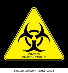 Signo de advertencia de la variante de omicron covid-19 del virus del riesgo biológico del triángulo redondeado