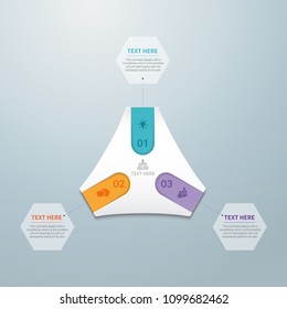Rounded triangle colorful infographic options template. Vector banner with 
 3 steps. Can be used for workflow layout, diagram, number and step options, graph, web design.
