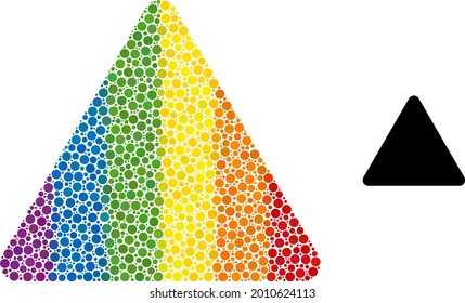 Rounded triangle composition icon of round dots in different sizes and rainbow bright color tinges. A dotted LGBT-colored rounded triangle for lesbians, gays, bisexuals, and transgenders.