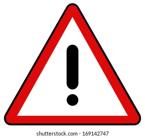 Rounded triangle shape hazard warning sign with exclamation mark symbol. Vector illustration 