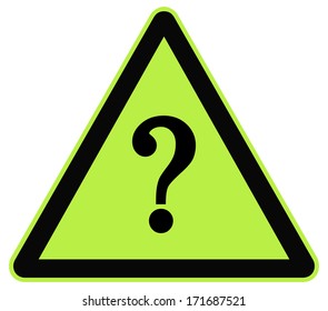 Rounded triangle shape hazard warning sign with question mark symbol. Vector illustration