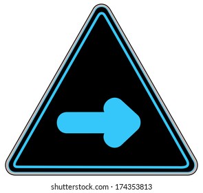Rounded triangle shape hazard warning sign with arrow symbol. Vector illustration