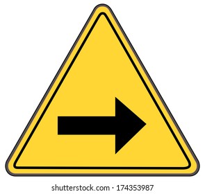 Rounded triangle shape hazard warning sign with arrow symbol. Vector illustration