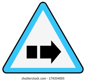 Rounded triangle shape hazard warning sign with arrow symbol. Vector illustration