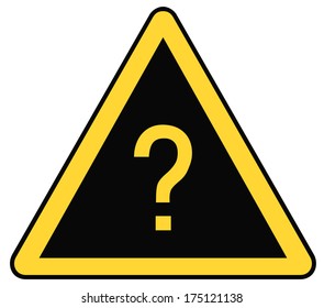 Rounded triangle shape hazard warning sign with question mark symbol. Vector illustration 