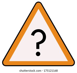 Rounded triangle shape hazard warning sign with question mark symbol. Vector illustration 