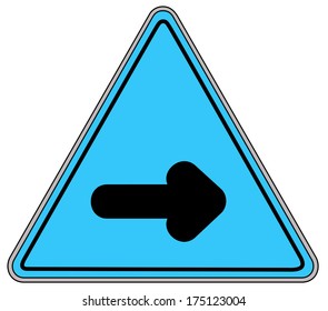 Rounded triangle shape hazard warning sign with arrow symbol. Vector illustration