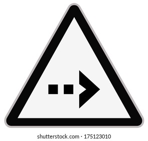Rounded triangle shape hazard warning sign with arrow symbol. Vector illustration