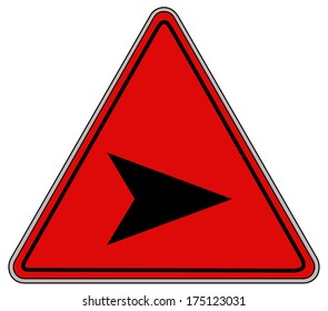 Rounded triangle shape hazard warning sign with arrow symbol. Vector illustration