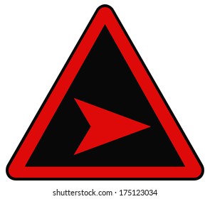 Rounded triangle shape hazard warning sign with arrow symbol. Vector illustration