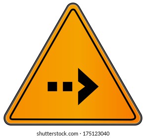 Rounded triangle shape hazard warning sign with arrow symbol. Vector illustration