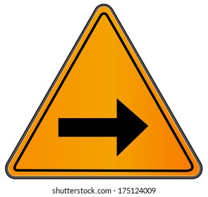 Rounded triangle shape hazard warning sign with arrow symbol. Vector illustration