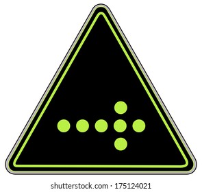 Rounded triangle shape hazard warning sign with arrow symbol. Vector illustration