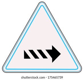Rounded triangle shape hazard warning sign with arrow symbol. Vector illustration
