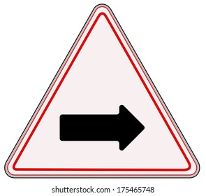 Rounded triangle shape hazard warning sign with arrow symbol. Vector illustration