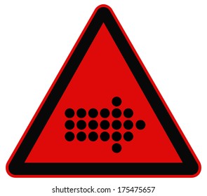Rounded triangle shape hazard warning sign with arrow symbol. Vector illustration
