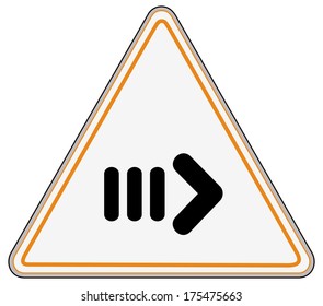 Rounded triangle shape hazard warning sign with arrow symbol. Vector illustration