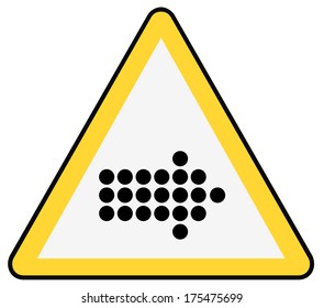 Rounded triangle shape hazard warning sign with arrow symbol. Vector illustration