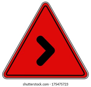 Rounded triangle shape hazard warning sign with arrow symbol. Vector illustration