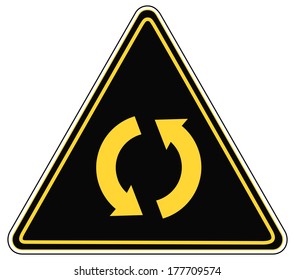 Rounded triangle shape hazard warning sign with arrow symbol. Vector illustration