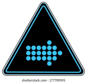 Rounded triangle shape hazard warning sign with arrow symbol. Vector illustration