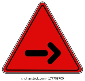 Rounded triangle shape hazard warning sign with arrow symbol. Vector illustration