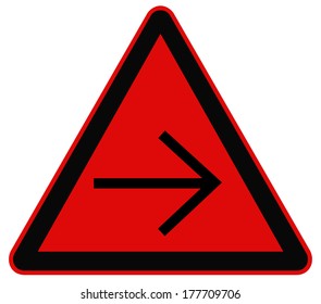 Rounded triangle shape hazard warning sign with arrow symbol. Vector illustration