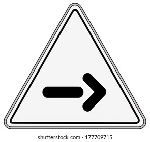 Rounded triangle shape hazard warning sign with arrow symbol. Vector illustration