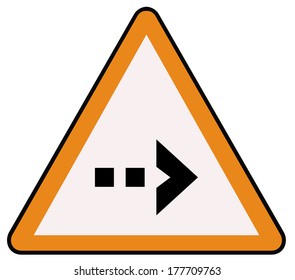 Rounded triangle shape hazard warning sign with arrow symbol. Vector illustration