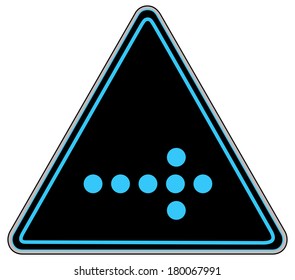 Rounded triangle shape hazard warning sign with arrow symbol. Vector illustration