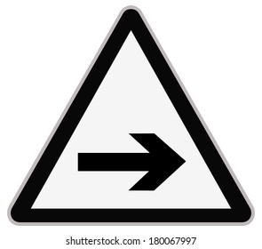 Rounded triangle shape hazard warning sign with arrow symbol. Vector illustration