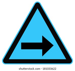 Rounded triangle shape hazard warning sign with arrow symbol. Vector illustration