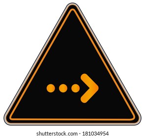 Rounded triangle shape hazard warning sign with arrow symbol. Vector illustration