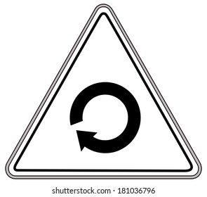 Rounded triangle shape hazard warning sign with arrow symbol. Vector illustration