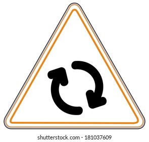 Rounded triangle shape hazard warning sign with arrow symbol. Vector illustration