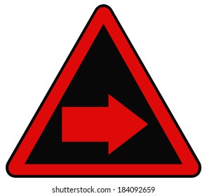 Rounded triangle shape hazard warning sign with arrow symbol. Vector illustration