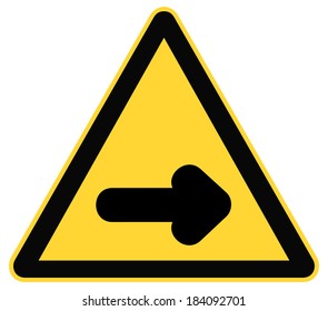 Rounded triangle shape hazard warning sign with arrow symbol. Vector illustration