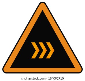 Rounded triangle shape hazard warning sign with arrow symbol. Vector illustration