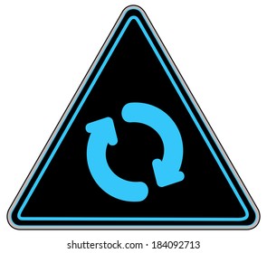 Rounded triangle shape hazard warning sign with arrow symbol. Vector illustration