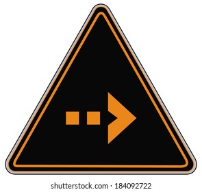 Rounded triangle shape hazard warning sign with arrow symbol. Vector illustration