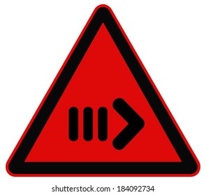 Rounded triangle shape hazard warning sign with arrow symbol. Vector illustration