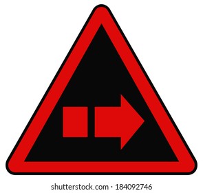 Rounded triangle shape hazard warning sign with arrow symbol. Vector illustration