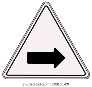 Rounded triangle shape hazard warning sign with arrow symbol. Vector illustration