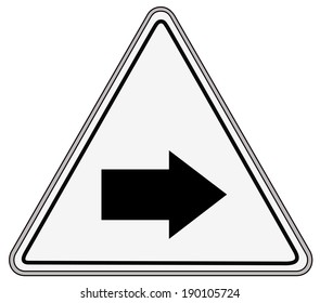Rounded triangle shape hazard warning sign with arrow symbol. Vector illustration