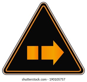 Rounded triangle shape hazard warning sign with arrow symbol. Vector illustration