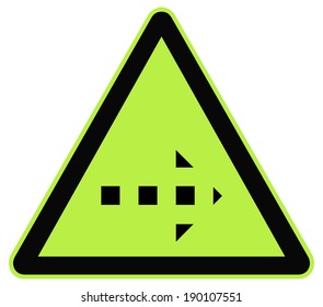 Rounded triangle shape hazard warning sign with arrow symbol. Vector illustration