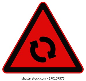 Rounded triangle shape hazard warning sign with arrow symbol. Vector illustration