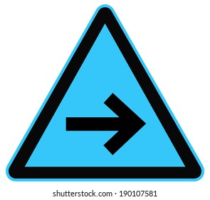 Rounded triangle shape hazard warning sign with arrow symbol. Vector illustration