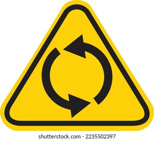Rounded triangle shape hazard warning sign with arrow symbol. flat style.